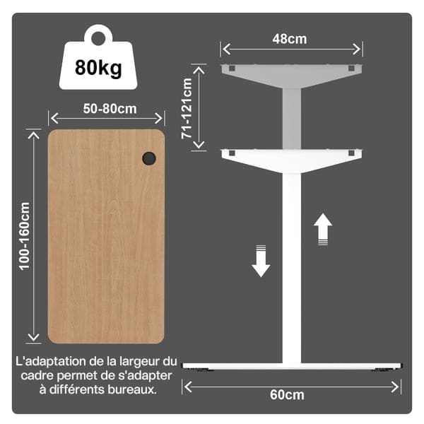 Moteur unique Cadre de bureau debout réglable