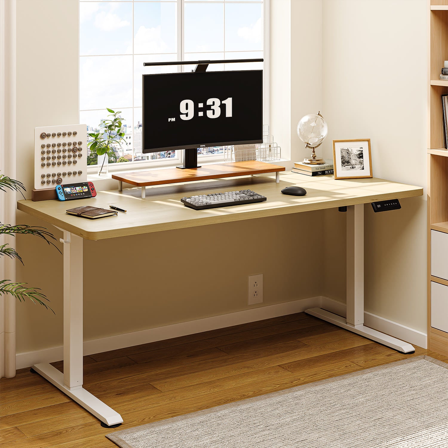 Bureau haut de gamme à hauteur réglable électriquement avec plateaux fabriqués en une seule pièce