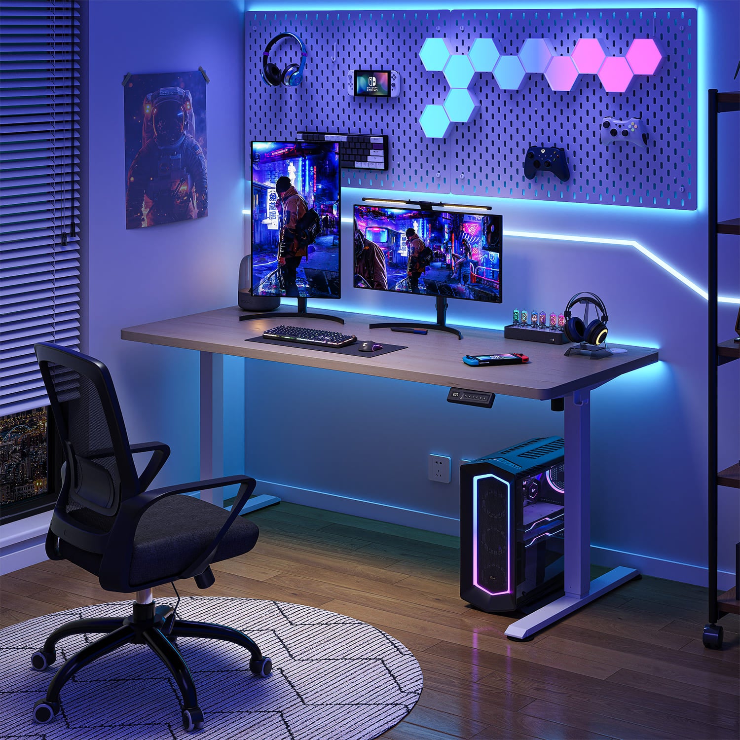 Bureau haut de gamme à hauteur réglable électriquement avec plateaux fabriqués en une seule pièce