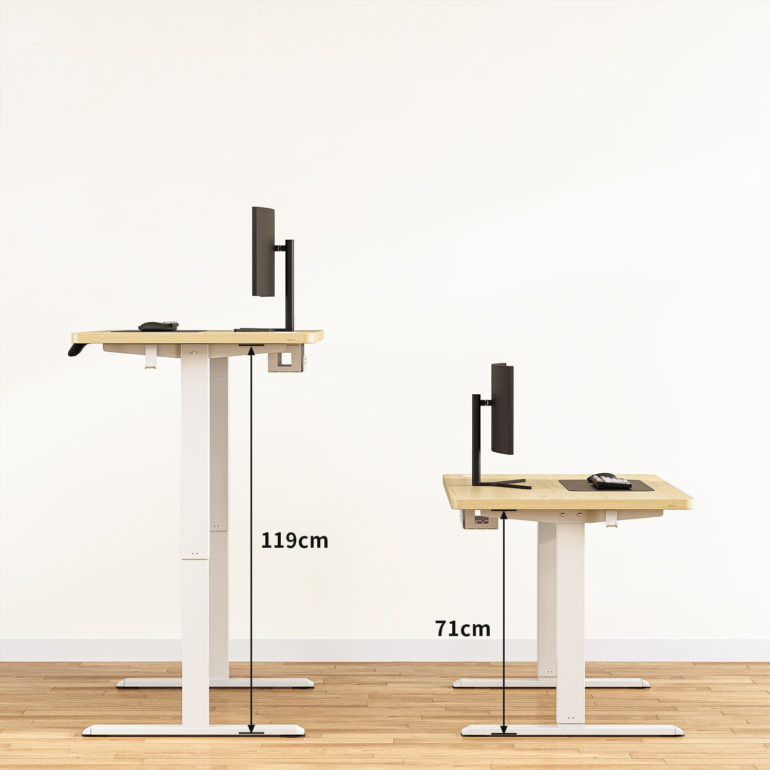 Bureau haut de gamme à hauteur réglable électriquement avec plateaux fabriqués en une seule pièce