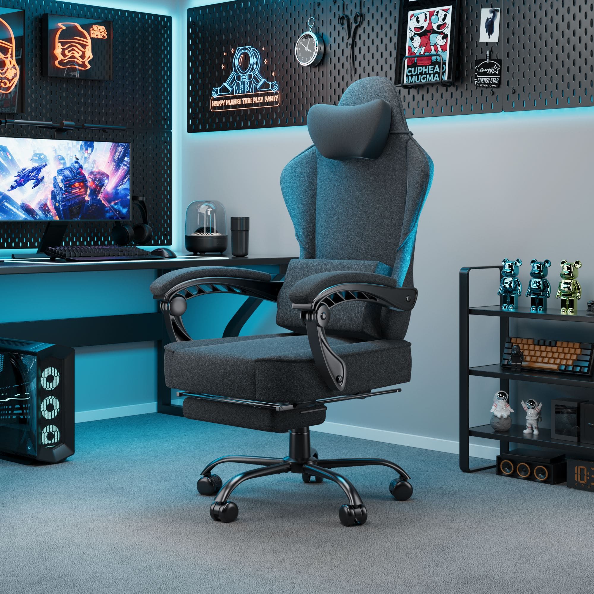 Chaise de bureau avec coussin lombaire de massage, chaise de jeu ergonomique