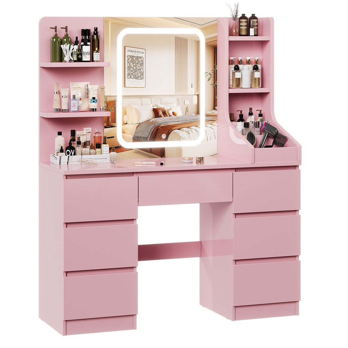 Coiffeuse avec miroir LED et 7 tiroirs