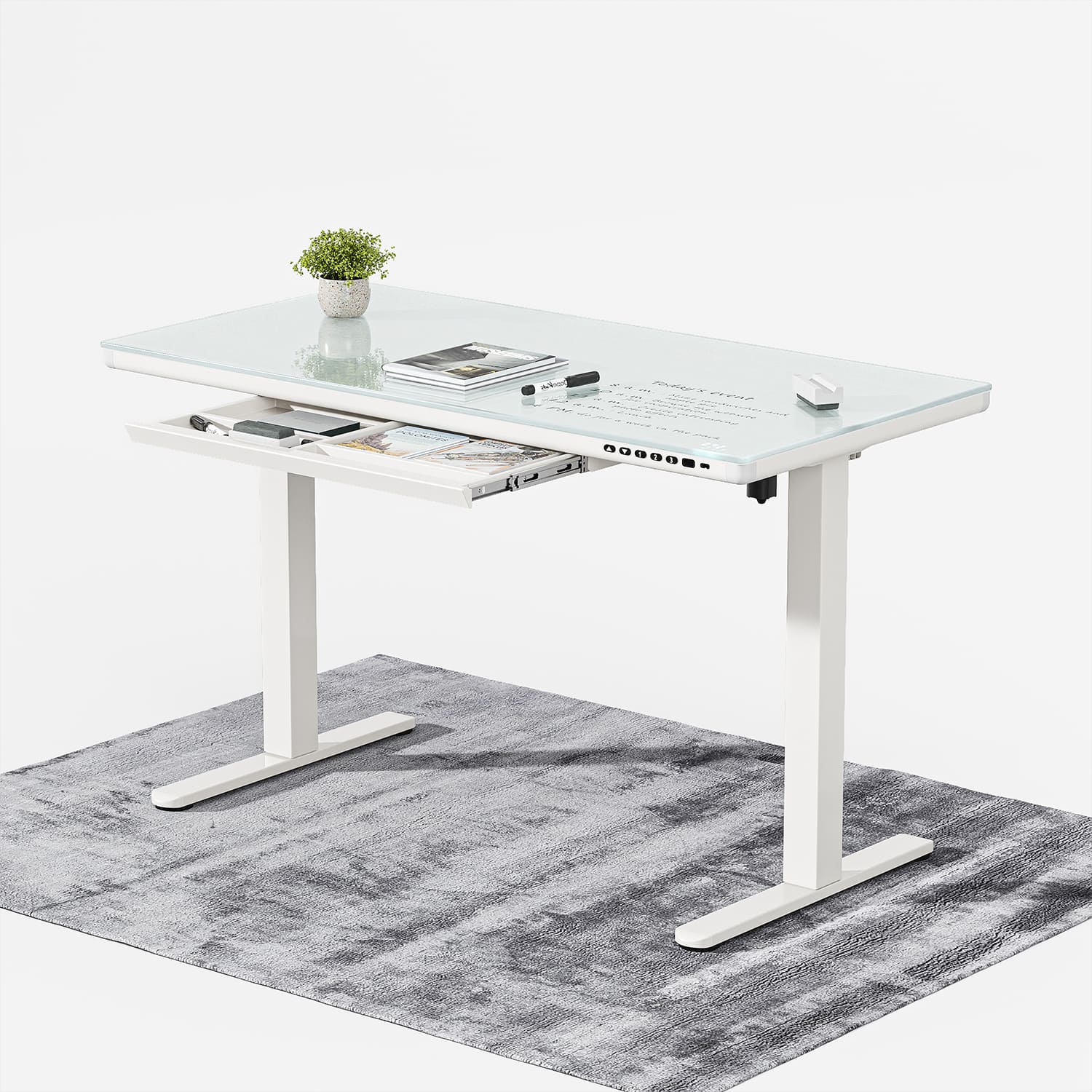 G2 Bureau ergonomique assis debout avec plateau en verre d'une seule pièce