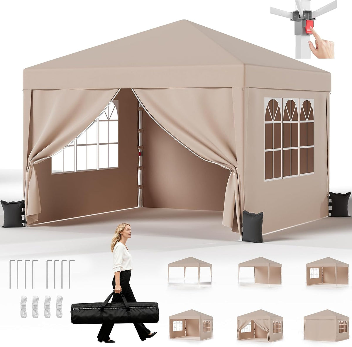 Pavillon pliant réglable en hauteur avec structure robuste