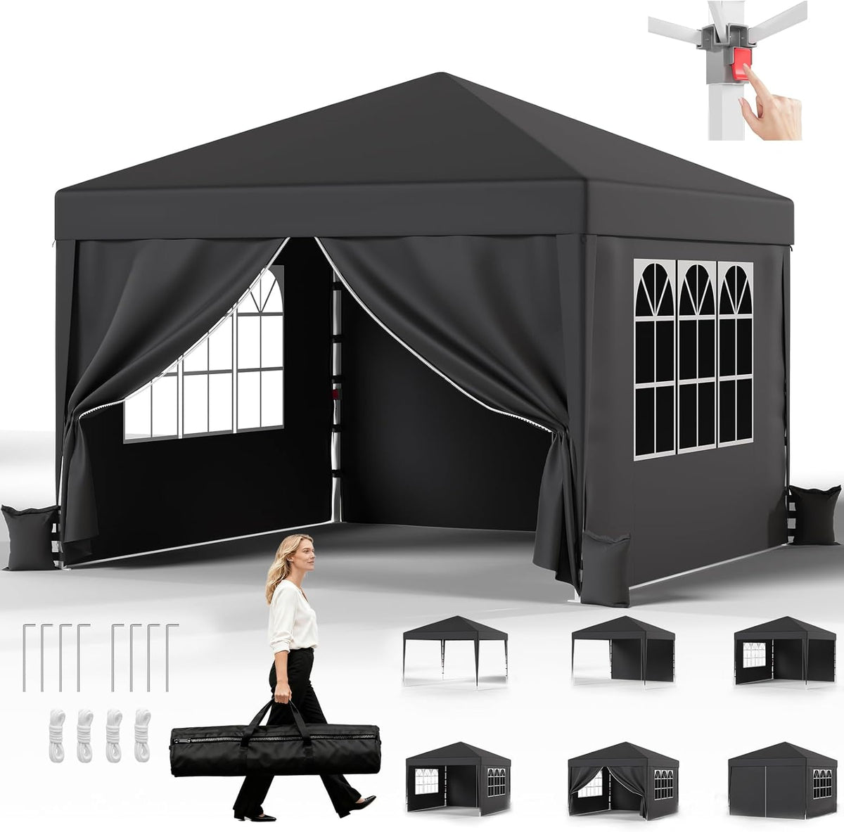 Pavillon pliant réglable en hauteur avec structure robuste