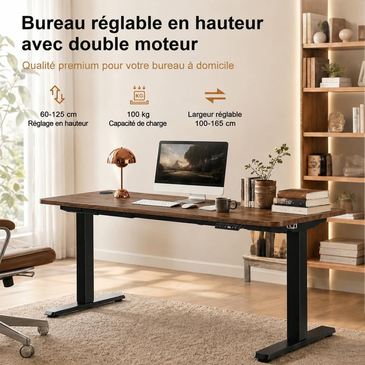 Cadre de bureau assis-debout électrique à double moteur