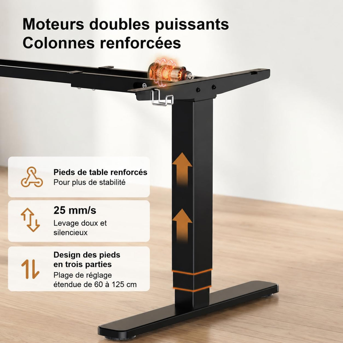 Cadre de bureau assis-debout électrique à double moteur