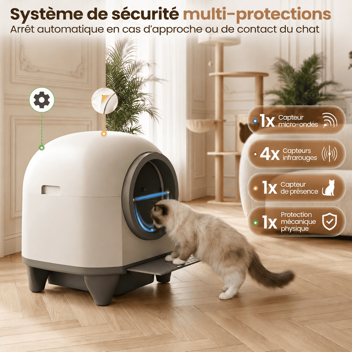 Litière autonettoyante 90 L pour plusieurs chats