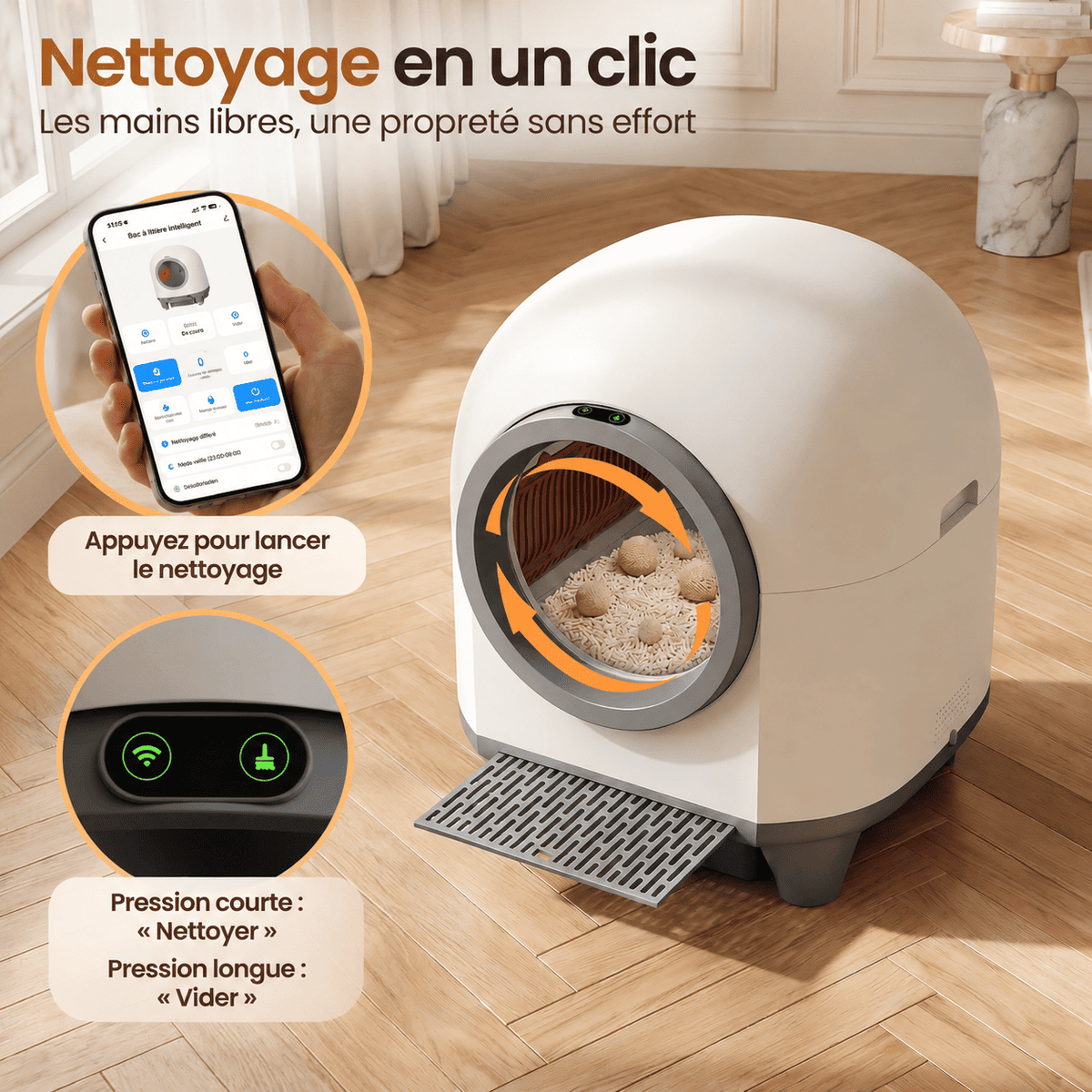 Litière autonettoyante 90 L pour plusieurs chats