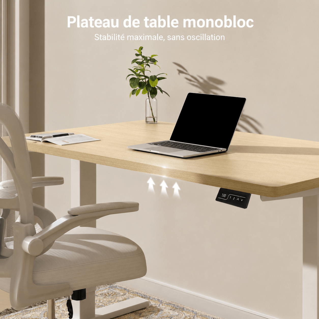 Bureau assis-debout électrique avec plateau monobloc