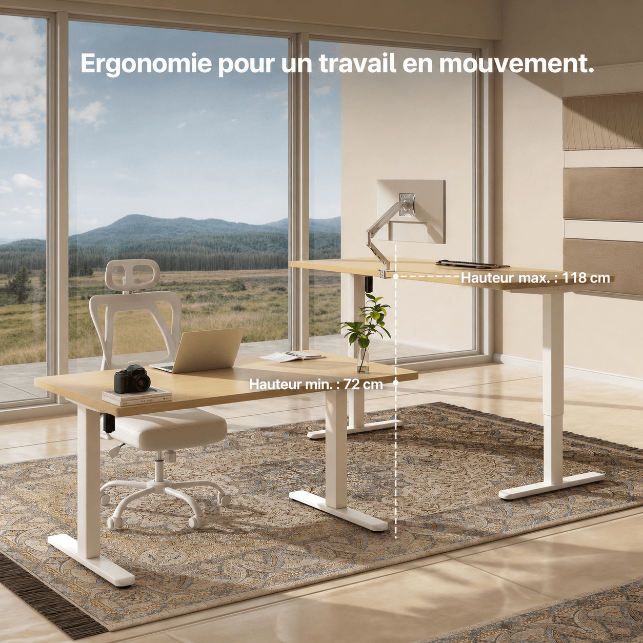 Bureau assis-debout électrique avec plateau monobloc
