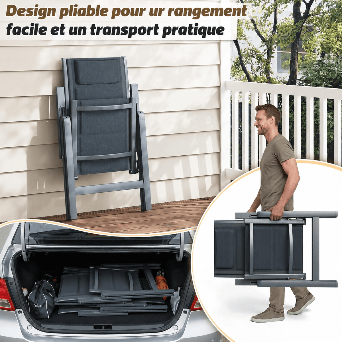 Chaises de jardin en aluminium avec dossier réglable